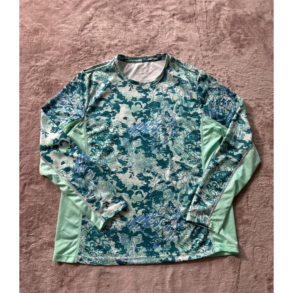 HUK Mens Icon X‎ Tide Change Fade Shirt Performance Fishing Green Camo Sz XL